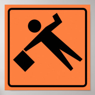 Flagman Ahead Highway Sign Poster
