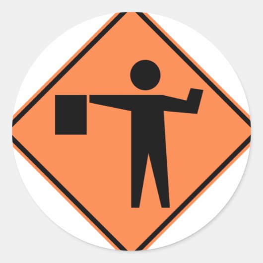 Flagman Ahead Highway Sign Ronde Sticker (Voorkant)