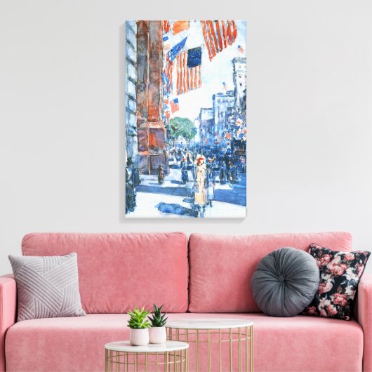 Flags 5e avenue van Childe Hassam,  Kunst Canvas Afdruk (Insitu (Woonkamer))