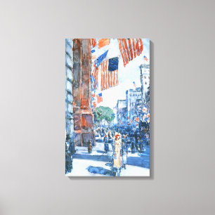 Flags 5e avenue van Childe Hassam, Kunst Canvas Afdruk