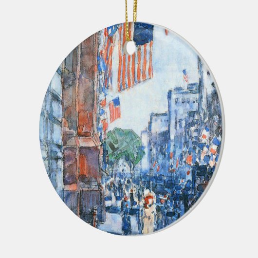 Flags 5e avenue van Childe Hassam,  Kunst Keramisch Ornament (Links)