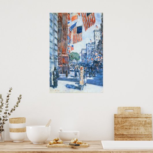 Flags 5e avenue van Childe Hassam, Kunst Poster (Keuken)