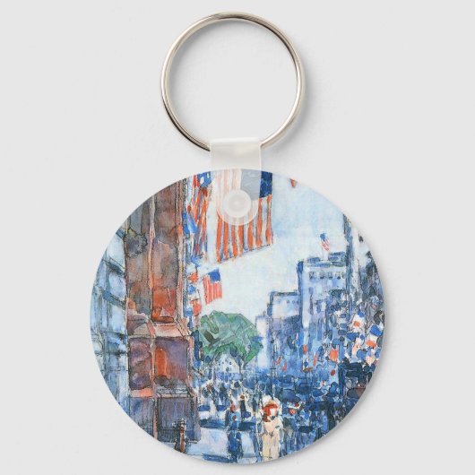 Flags 5e avenue van Childe Hassam,  Kunst Sleutelhanger (Voorkant)