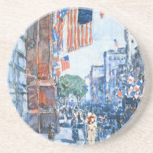 Flags 5e avenue van Childe Hassam,  Kunst Zandsteen Onderzetter (Voorkant)