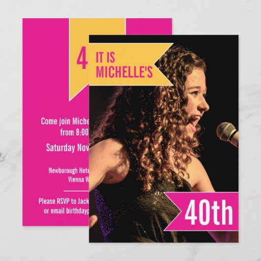 Flags felroze gele foto 40e verjaardag kaart (Voorkant / Achterkant)