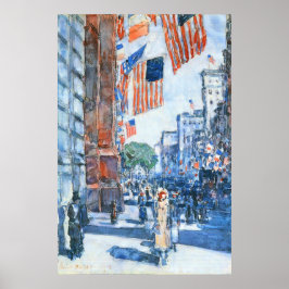 Flags Fifth Avenue van Childe Hassam, Vintage Kuns Poster