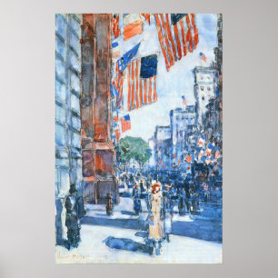 Flags Fifth Avenue van Childe Hassam, Vintage Kuns Poster