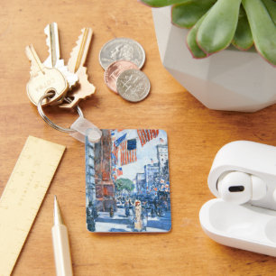 Flags Fifth Avenue van Childe Hassam, Vintage Kuns Sleutelhanger