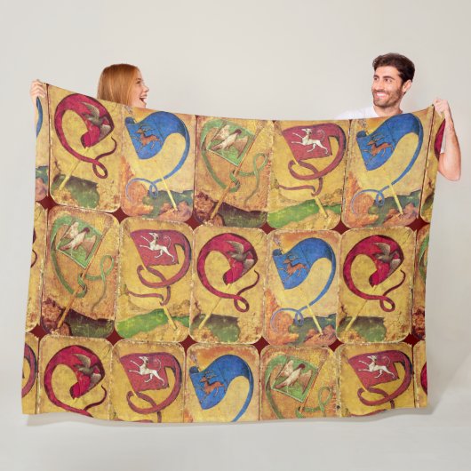 Flags/Honden, Deers, Falcons, Eenden Fleece Deken (In situ)