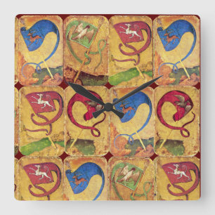 Flags/Honden, Deers, Falcons, Eenden Vierkante Klok