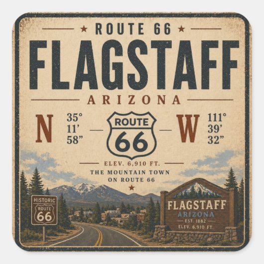 Flagstaff Route 66 Berg Sticker (Voorkant)