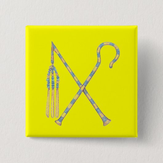 Flail en Crook Vierkante Button 5,1 Cm (Voorkant)