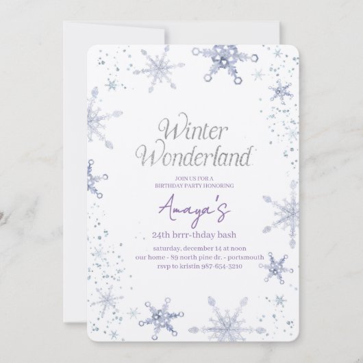 Flakes Frame Winter Birthday Bash Invitation Kaart (Voorkant)