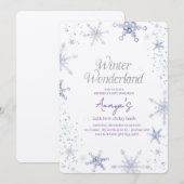 Flakes Frame Winter Birthday Bash Invitation Kaart (Voorkant / Achterkant)