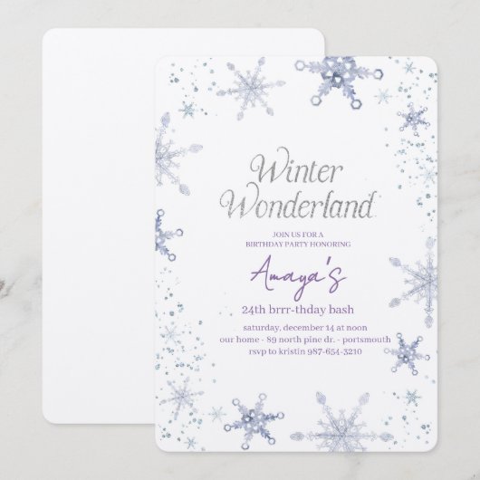 Flakes Frame Winter Birthday Bash Invitation Kaart (Voorkant / Achterkant)