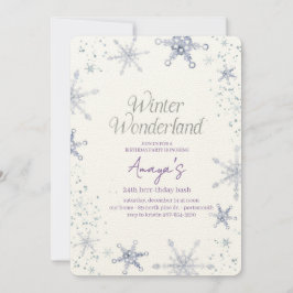 Flakes Frame Winter Birthday Bash Invitation Kaart