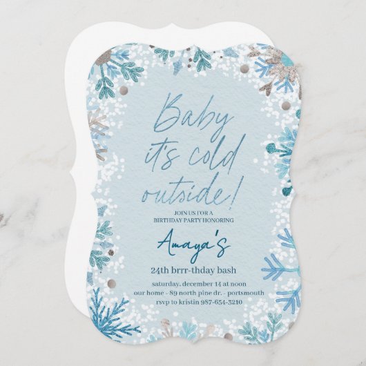 Flakes Frame Winter Birthday Bash Invitation Kaart (Voorkant / Achterkant)