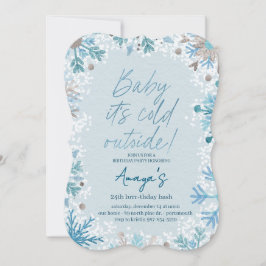 Flakes Frame Winter Birthday Bash Invitation Kaart