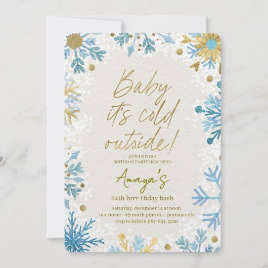 Flakes Frame Winter Birthday Bash Invitation Kaart (Voorkant)
