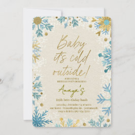 Flakes Frame Winter Birthday Bash Invitation Kaart