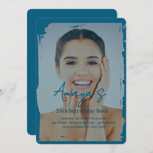 Flakes Frame Winter Birthday Bash Invitation Save The Date (Voorkant / Achterkant)