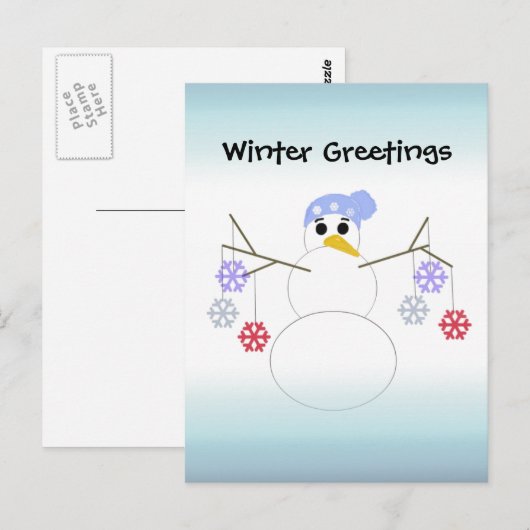 Flakey Snowman met Snowflake Ornamenten Briefkaart (Voorkant / Achterkant)