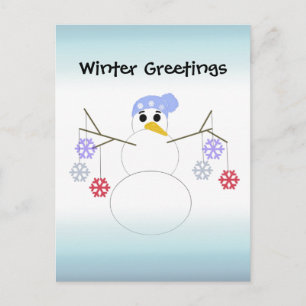 Flakey Snowman met Snowflake Ornamenten Briefkaart