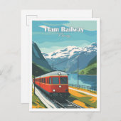 Flam Railway Noorwegen Kunstwerk Reizen illustrati Briefkaart (Voorkant / Achterkant)