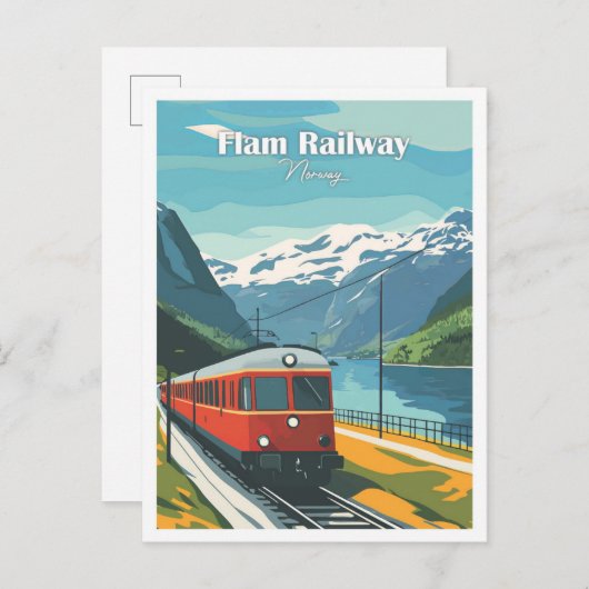 Flam Railway Noorwegen Kunstwerk Reizen illustrati Briefkaart (Voorkant / Achterkant)
