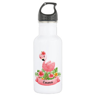 Flamant Rose Fleurs Persoonlijk Kind Waterfles