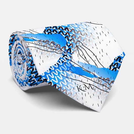 Flamboyant Baby Blauw Speelse Geometrische Monogra Stropdas (Opgerold)