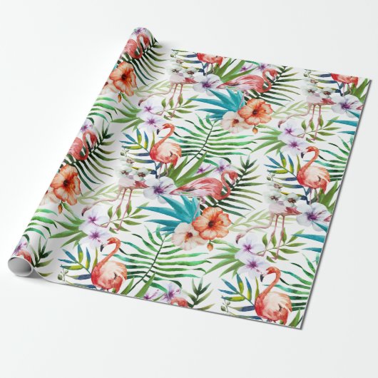 Flamboyant Flamingo Tropical natuur tuinpatroon Cadeaupapier (Uitgerold)