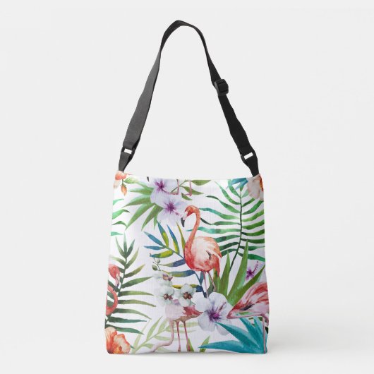 Flamboyant Flamingo Tropical natuur tuinpatroon Crossbody Tas (Achterkant)