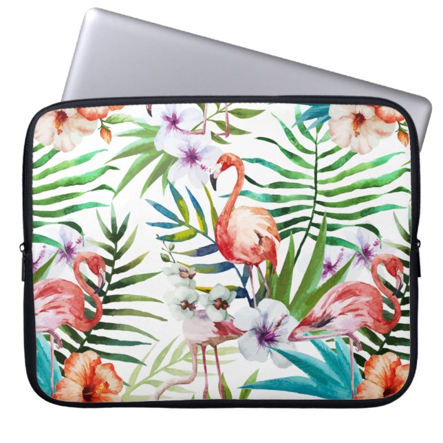 Flamboyant Flamingo Tropical natuur tuinpatroon Laptop Sleeve (Voorkant)