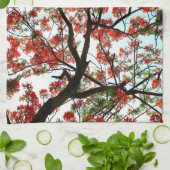 Flamboyant Royal Poinciana Boom Rood Zwart Wit Theedoek (Gevouwen)