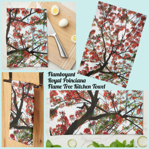 Flamboyant Royal Poinciana Boom Rood Zwart Wit Theedoek