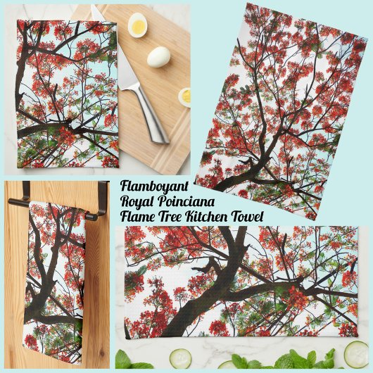 Flamboyant Royal Poinciana Boom Rood Zwart Wit Theedoek