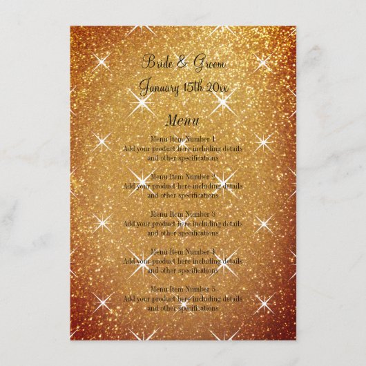 Flamboyant sparkly gouden glitter glamoureuze brui menu (Voorkant)
