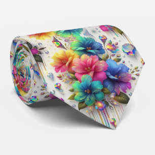 Flamboyante Stropdas   Regenboog Bloemen en Diaman