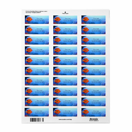 Flame Angelfish reef Fish Label (Full Sheet)