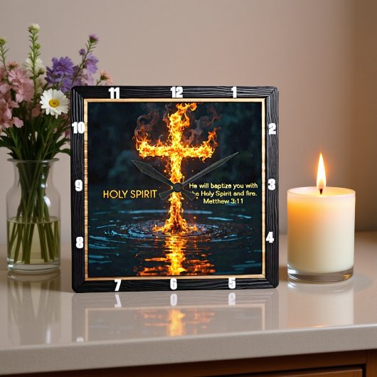 Flame Cross Water Baptism Spirit Matthew 3:11 Vierkante Klok