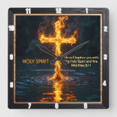 Flame Cross Water Baptism Spirit Matthew 3:11 Vierkante Klok (Voorkant)