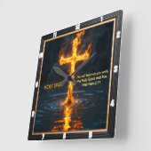 Flame Cross Water Baptism Spirit Matthew 3:11 Vierkante Klok (Hoek)