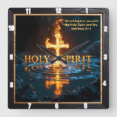 Flame Cross Water Reflection Spirit Matthew 3:11 Vierkante Klok (Voorkant)