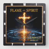 Flame Cross Water Spirit Baptism Matthew 3:11 Vierkante Klok (Voorkant)