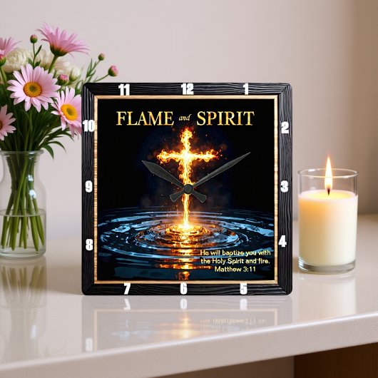 Flame Cross Water Spirit Baptism Matthew 3:11 Vierkante Klok