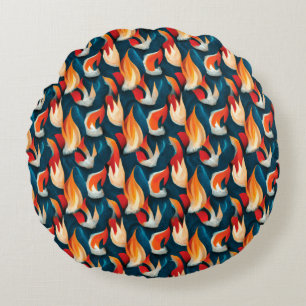 Flame Fabric Rood en blauw herhalingspatroon Rond Kussen