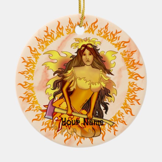 Flame Fairy brandweerman Keramisch Ornament (Voorkant)