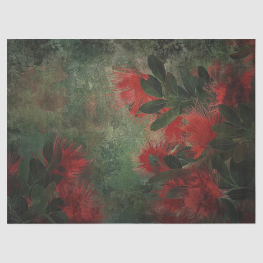 Flame Flowers op Groene Decoupage Tissuepapier (Voorkant)