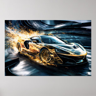 Flame Gold Racing Sportwagen Driften #2 Poster